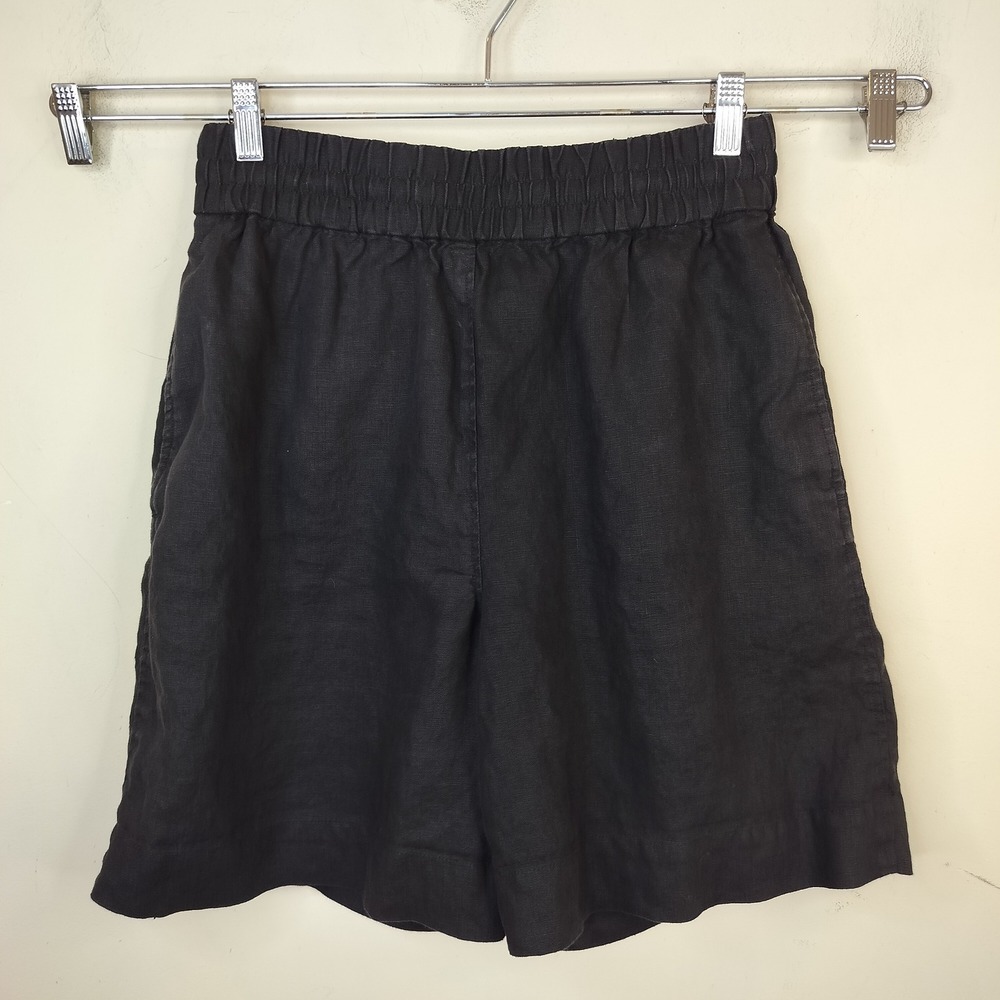 COS Linen Bermuda Shorts Elastic High Waist Small Minimalist Black